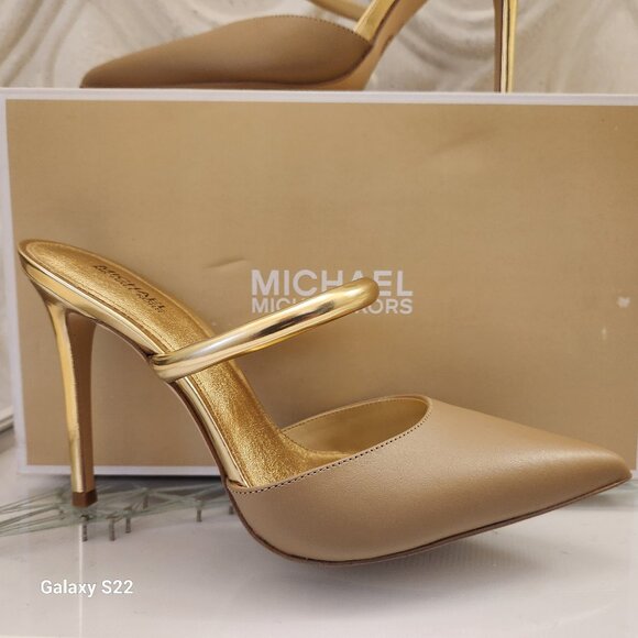 Michael Kors Leather "Jessa" Mule Pumps. Camel/gold. NIB. Size 8 - Picture 1 of 11